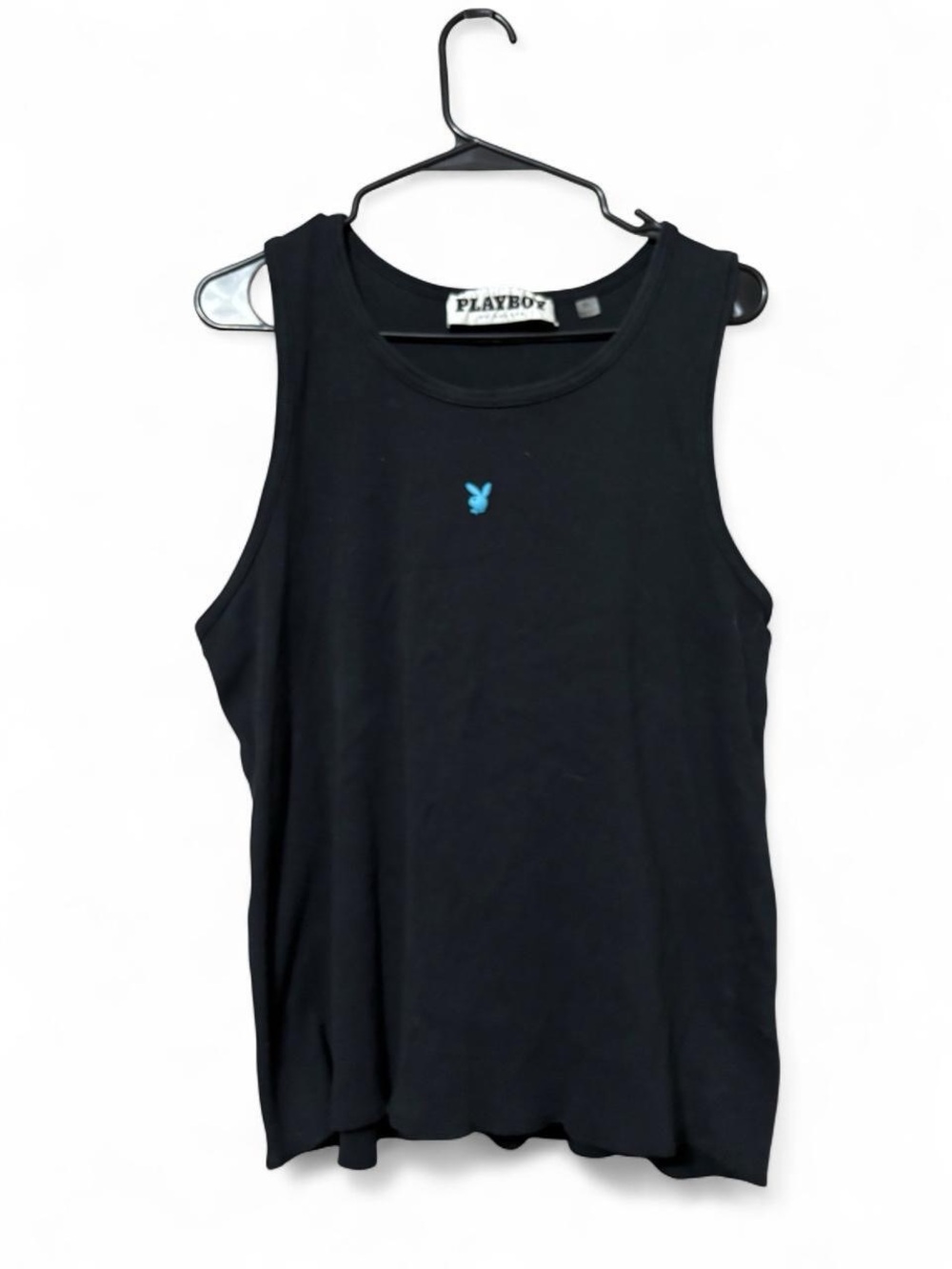 PLAYBOY Black Tank Top with Small Blue Bunny